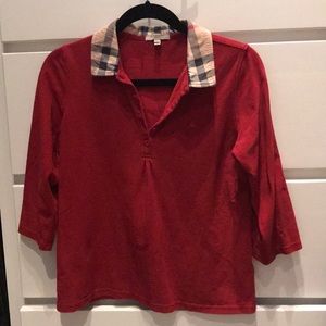 Red Burberry check polo